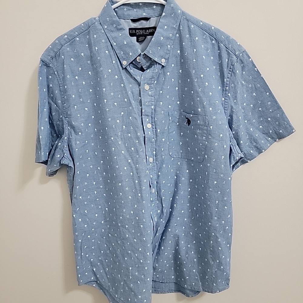 U.S. Polo Assn. Men's Short Sleeve Buttondown ShirtBlue 100% Cotton Size L